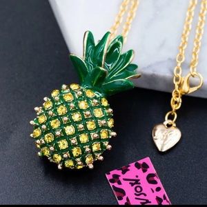 Betsey Johnson Inspired Crystal Rhinestone Enamel Pineapple Necklace Brooch